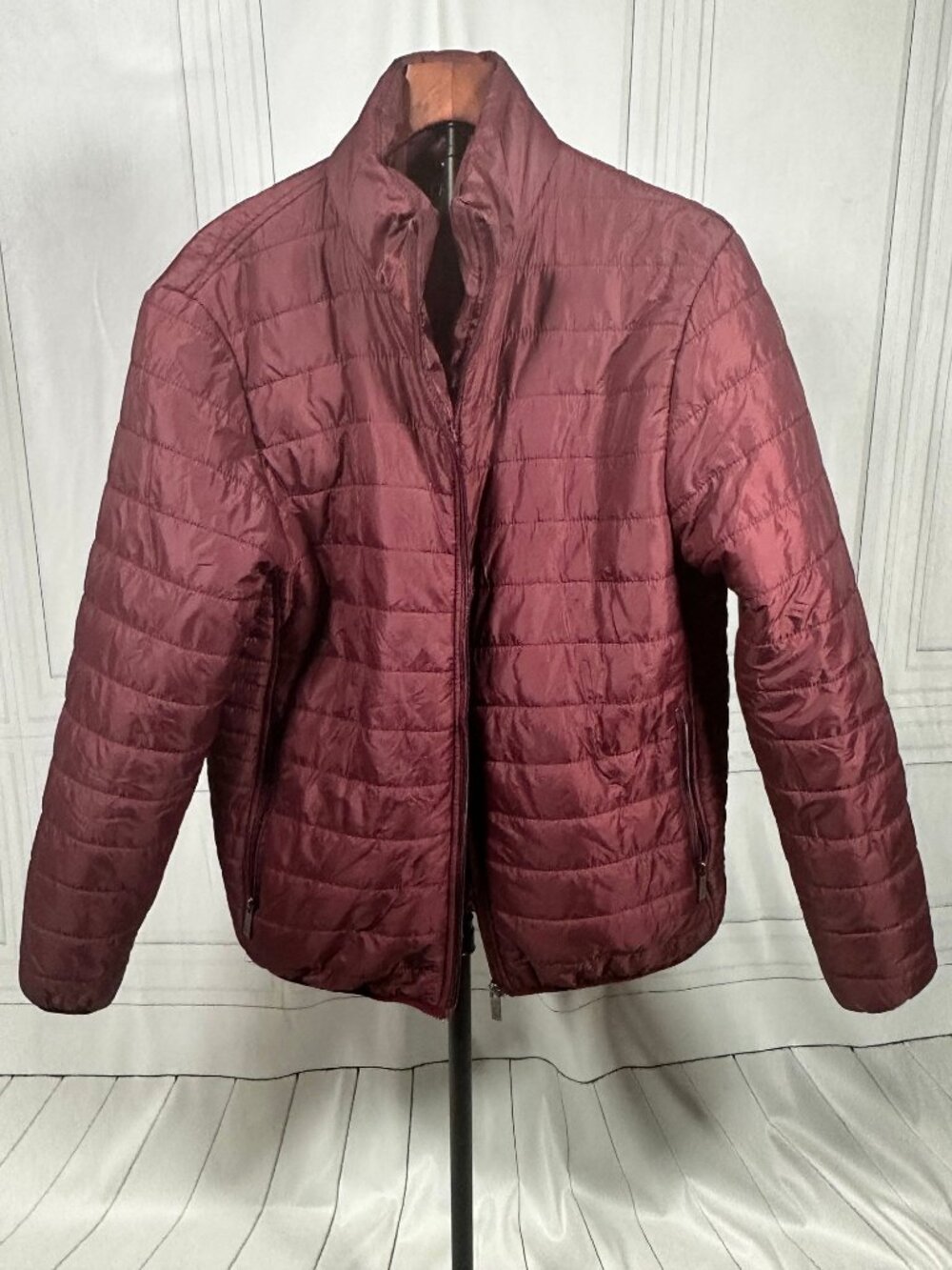 Crocker Maroon Quilted Jacket Full Zip Lightweight Outerwear